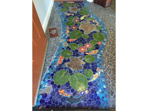 Turtle stream; handmade mosaic tile floor